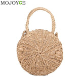 Woven Straw Round Handbag Retro Rattan Women Shoulder Bag