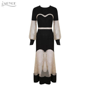 Gown Black Lace Hollow Out Mesh Dress