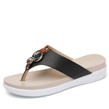 Women Wedge Heels Slip on Leather Platform Slipper