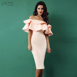 Butterfly Sleeve Patchwork Ruffles Slash Neck Dress