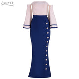 Strapless Button Studded Sexy Mermaid Maxi Dress