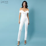 White Long Jumpsuits Off The Shoulder Celebrity Party Rompers Sexy Backless Skinny Bodysuit