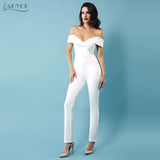 White Long Jumpsuits Off The Shoulder Celebrity Party Rompers Sexy Backless Skinny Bodysuit