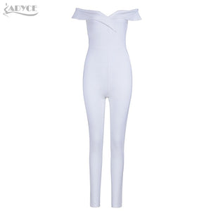 White Long Jumpsuits Off The Shoulder Celebrity Party Rompers Sexy Backless Skinny Bodysuit
