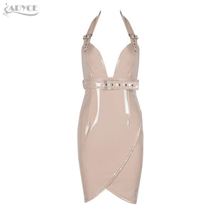PU Leather Sexy Halter Sleeveless Backless Mini Dress