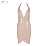 PU Leather Sexy Halter Sleeveless Backless Mini Dress