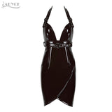 PU Leather Sexy Halter Sleeveless Backless Mini Dress