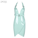 PU Leather Sexy Halter Sleeveless Backless Mini Dress