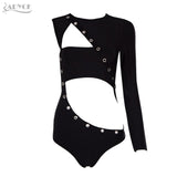 Black Hollow Out  Bandage Bodysuit Swimsuit Sexy Bodycon Bikini