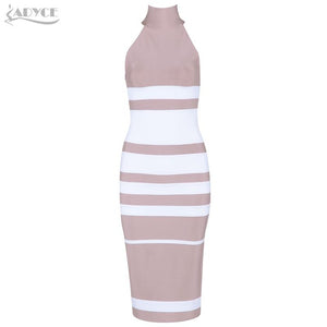 Midi Nude and White Striped Dress