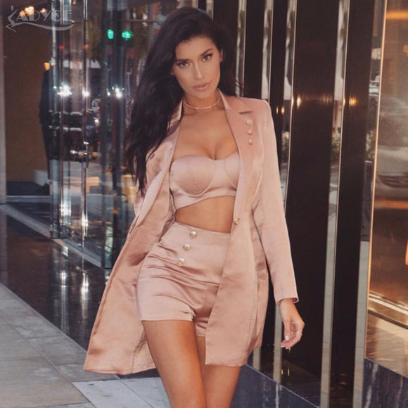 Crop Tops&Shorts&Jacket 3 Three Pieces Set