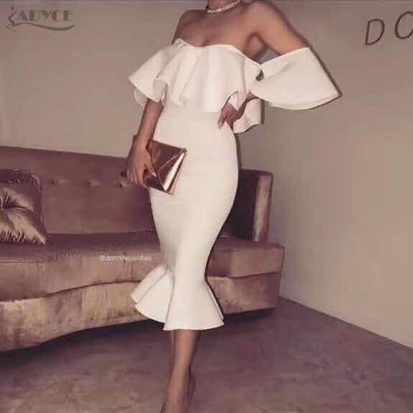 Bodycon Vestidos Elegant Women Clubwear Butterfly Sleeve Ruffles Celebrity Party Dress