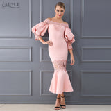Flare Sleeve Lace Hollow Out Off-Shoulder Dress