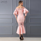 Flare Sleeve Lace Hollow Out Off-Shoulder Dress