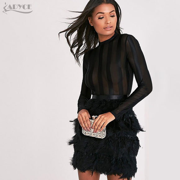 Feather Embellished Long Sleeves Dress