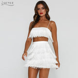 White Tops&Skirts Tassels  Women Fringe Set