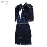 Mini Short Sleeve Striped Fringe Tassel Bow Dress