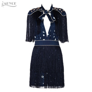 Mini Short Sleeve Striped Fringe Tassel Bow Dress