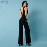 Black Sexy Deep V-Neck Hollow Out Backless Jumpsuit