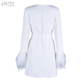 Long Sleeve V-Neck Feather Slim Style Women Coats
