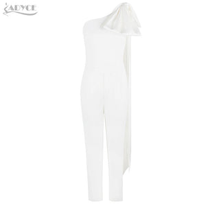 Jumpsuit Bow One Shoulder Half Batwing Sleeve Rompers Jumpsuit SexyWhite Bodycon Bodysuits