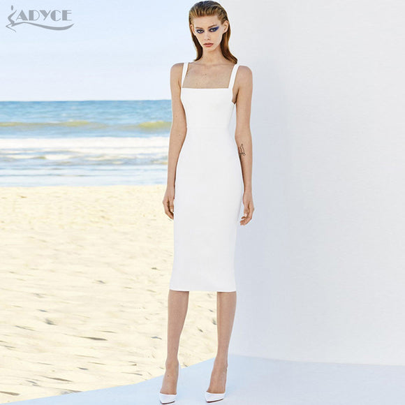 Spring Bandage Spaghetti Strap Sheath Strapless Mid-Calf  Dress