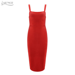 Spring Bandage Spaghetti Strap Sheath Strapless Mid-Calf  Dress