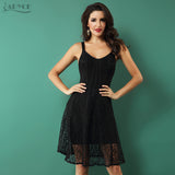 Chic Sexy Black Sleeveless Lace Spaghetti Strap V-Neck Dress