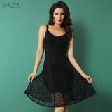 Chic Sexy Black Sleeveless Lace Spaghetti Strap V-Neck Dress