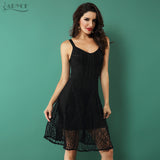 Chic Sexy Black Sleeveless Lace Spaghetti Strap V-Neck Dress