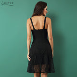 Chic Sexy Black Sleeveless Lace Spaghetti Strap V-Neck Dress