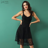 Chic Sexy Black Sleeveless Lace Spaghetti Strap V-Neck Dress