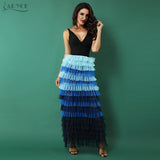 Long Bandage, Lace Mesh Deep V Neck Maxi Dress