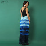 Long Bandage, Lace Mesh Deep V Neck Maxi Dress