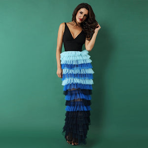 Long Bandage, Lace Mesh Deep V Neck Maxi Dress
