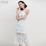 Lace Diamond Halter Hollow Out Dress