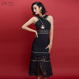 Lace Diamond Halter Hollow Out Dress
