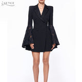 Blazer Women Jacket Black Lace Notched Jaqueta Feminina Jackets