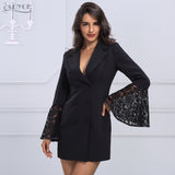 Blazer Women Jacket Black Lace Notched Jaqueta Feminina Jackets