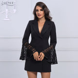 Blazer Women Jacket Black Lace Notched Jaqueta Feminina Jackets