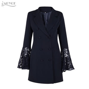 Blazer Women Jacket Black Lace Notched Jaqueta Feminina Jackets