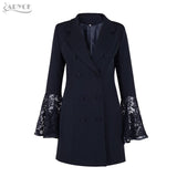 Blazer Women Jacket Black Lace Notched Jaqueta Feminina Jackets