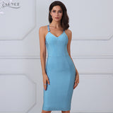 Sky Blue Cross Spaghetti Strap V-Neck Knee Length Dress