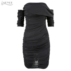 Sexy Short Sleeve Black Strapless Draped Mini Dress