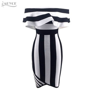 Striped Strapless Ruffles Short Sleeve Dress