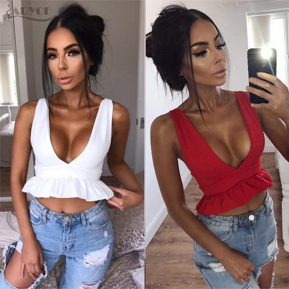 Short Top Vest V-Neck Ruffles Tank Women Top