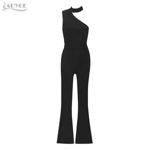 Jumpsuits Black Halter One Shoulder Sleeveless Rompers Woman Bodysuits