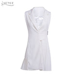 Trench Black V-Neck Ruched Skirt Style Belt Coat Sleeveless Long Style Women Formal Coat