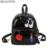 Leather Bling Glitter Sequins Embroidery Cute Cartoon Women's Badge Backpack
