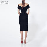 Black Off the Shoulder Hollow Out V Neck Dress